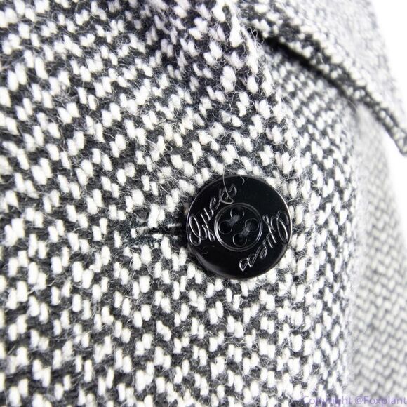 Guess wool blend black and white tweed double‎ breasted coat tie waist, size M - Picture 16 of 16